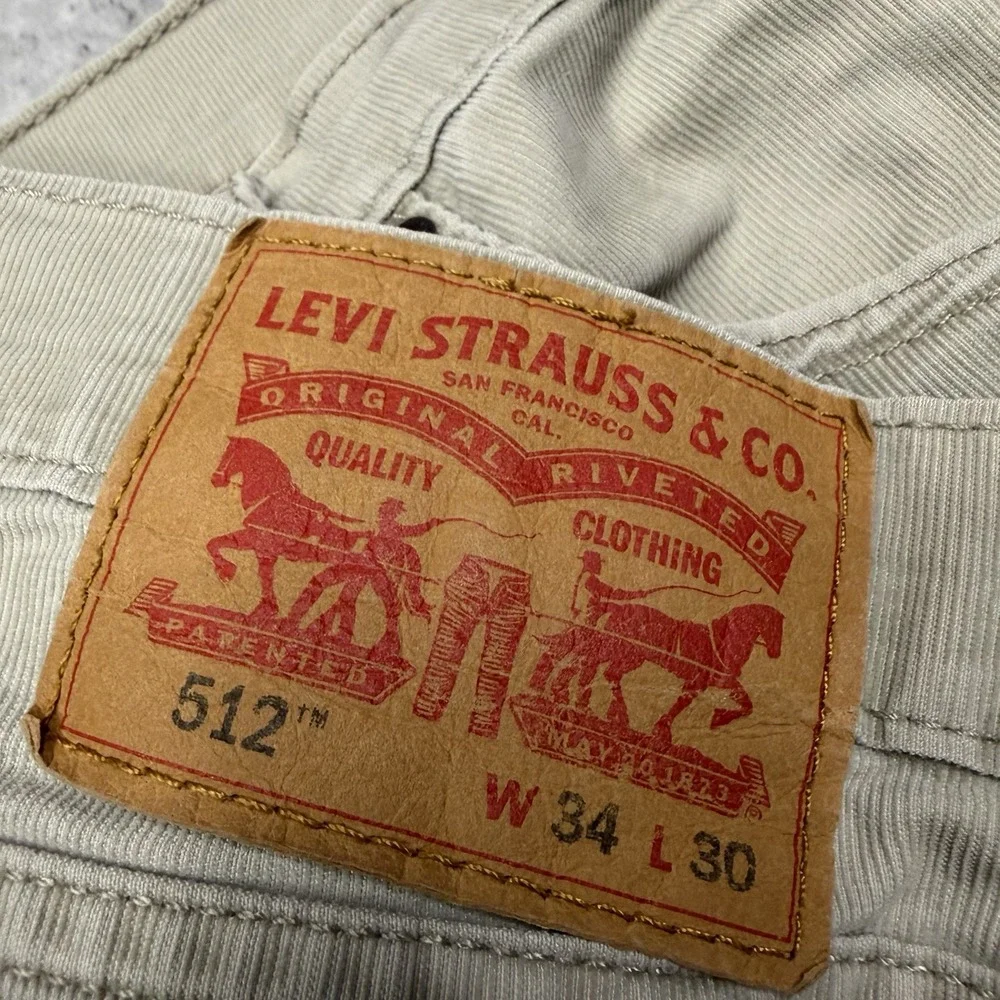 Levi's 512 Slim Taper Pants Mens 34x30 Tan Khaki Corduroy Stretch Chinos